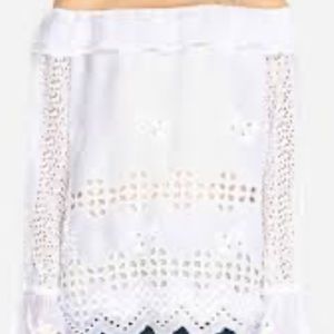 JOHNNY WAS EYELET LACE LONG SLEEVE, OFF THE SHOULDER BOHO BLOUSE